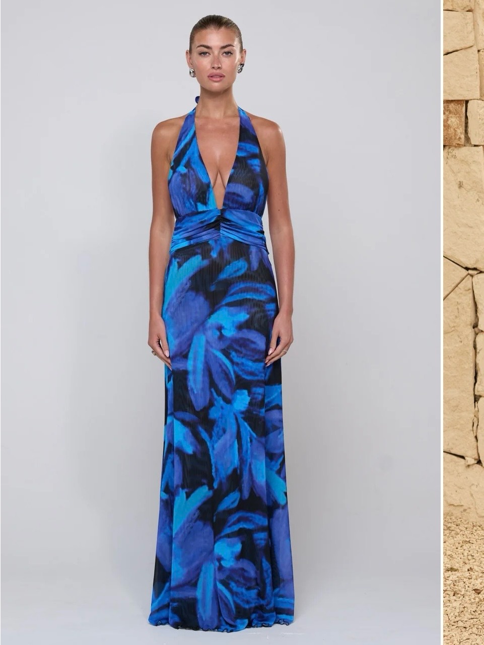 Resa Blue Halter Maxi Dress With Deep V